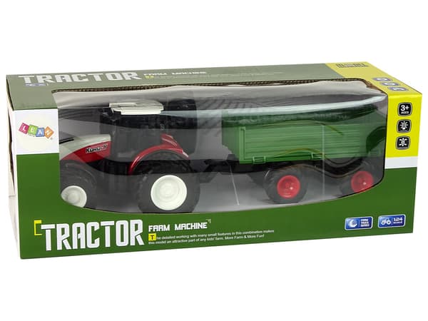 Fjernstyret traktor med trailer 1:24 rød grøn