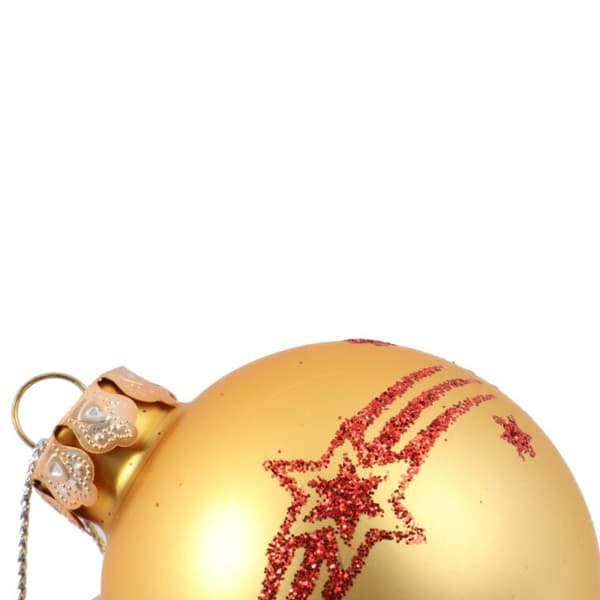 Guldfärgade glaskulor med glitterdekor - Set med 5 st. 6 cm