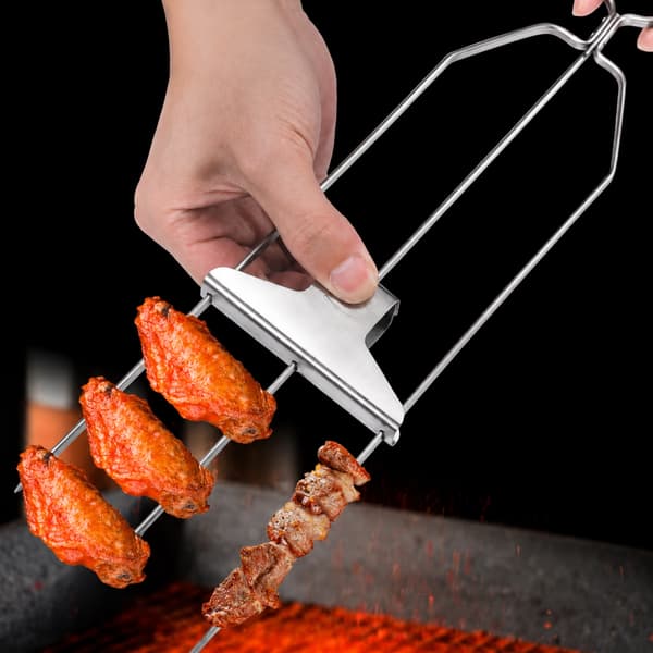 Metalspyd til grill, 3-i-1, rustfrit stål, 38 cm
