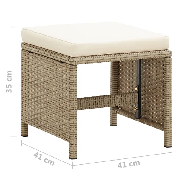 vidaXL Barstolar, set om 2, med kuddar, polyrotting, beige