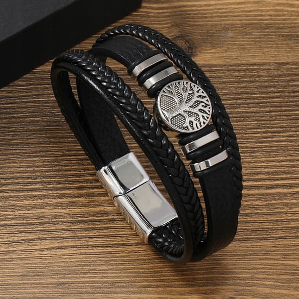 HERRLÄDERARMBAND TITANIUM SVART ARMBAND