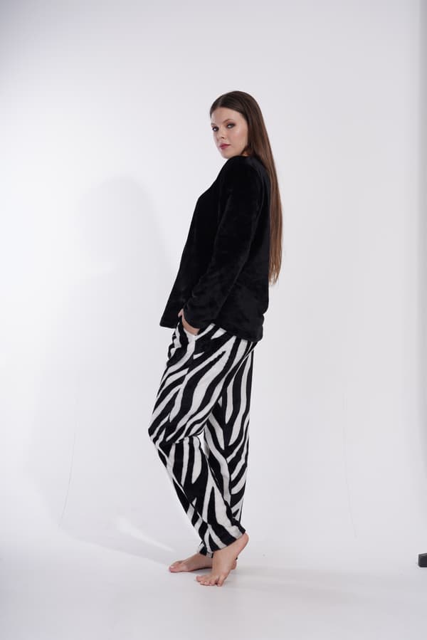 Dame plys vinterpyjamas M 38 varm zebra