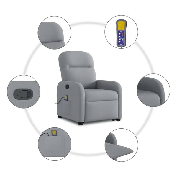 vidaXL Lyftbar massagefåtölj ljusgrå tyg