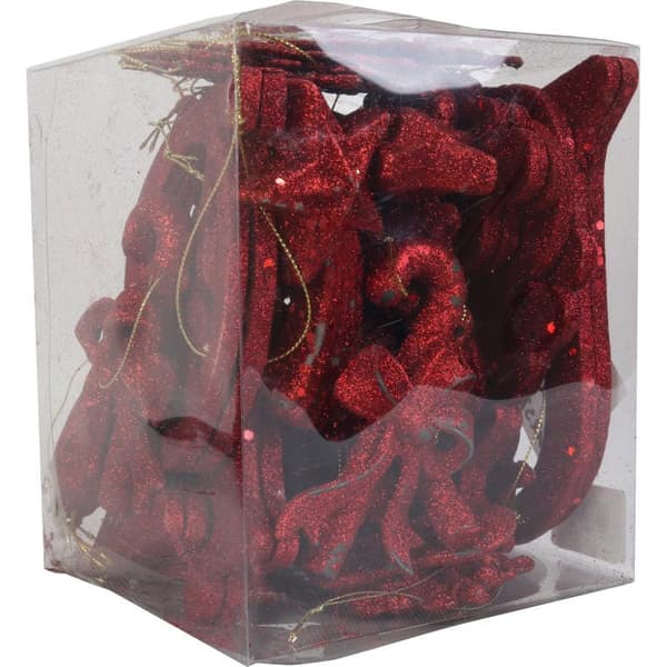 Set med 65 röda glitterhängen