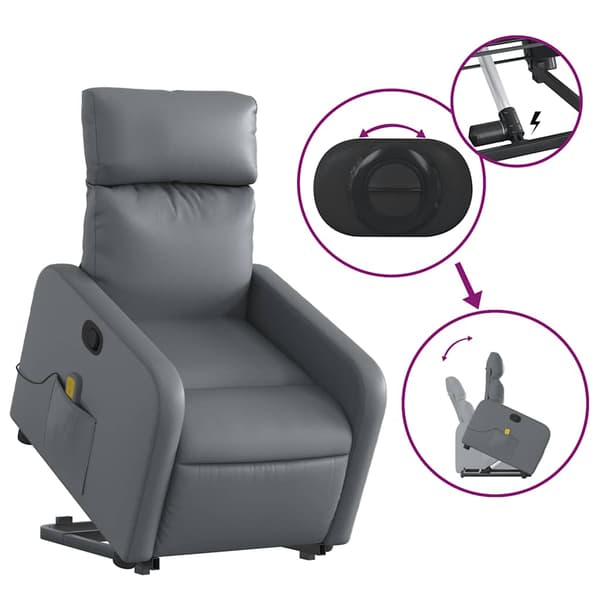 vidaXL massagestol med løftefunktion, grå, kunstlæder