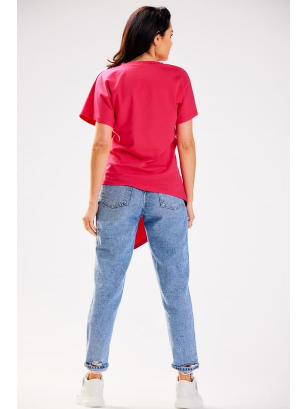 Asymmetrisk bomuldsbluse med korte ærmer, rosa L/XL