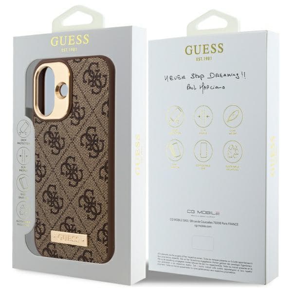 Guess 4G Logo Plate MagSafe-etui til iPhone 16 Plus, brun