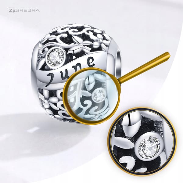 Charms juni måned sølv pr 925 perle zirkonium perle perler juni