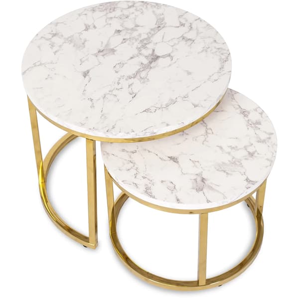 OLIS Soffbordsset 43 cm/53 cm vitguldmarmor glamoröst vardagsrum