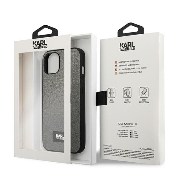 Karl Lagerfeld Saffiano Plaque-etui til iPhone 13, sølv