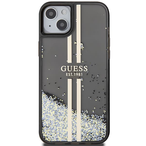 Guess Liquid Glitter Gold Stripes cover til iPhone 15 Plus, sort