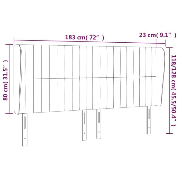 vidaXL Vingad sänggavel mörkgrå 183x23x118/128 cm sammet