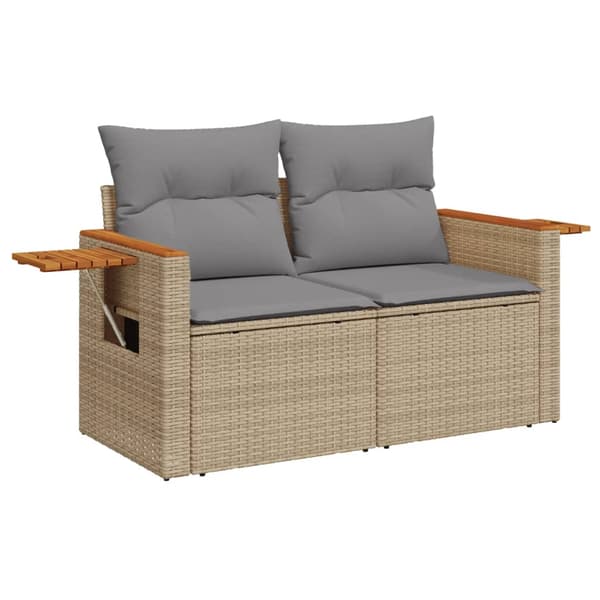 vidaXL Trädgårdssoffa med kuddar, 2-sits, beige, polyrotting