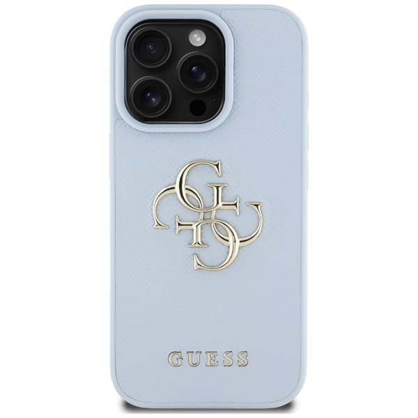 Guess Grained Big 4G Logo Small Classic Logo cover til iPhone 16 Pro, blå