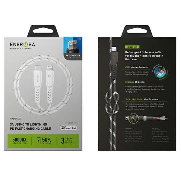 ENERGEA Nyloflex USB-C - Lightning C94 MFI-kabel 1,5m vit