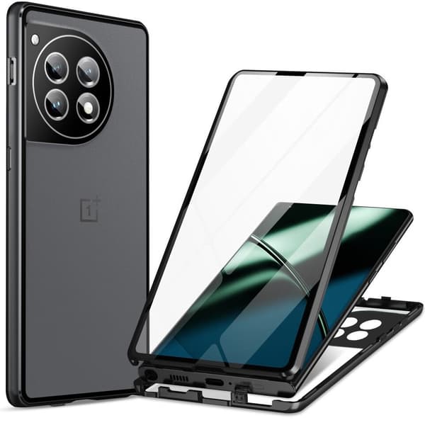 Etui til OnePlus 12 5G, Magnetisk Dobbelt Glas, Sort