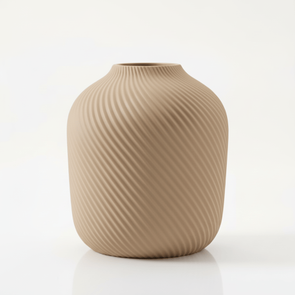 Moderne, minimalistisk, beige, rillet vase til blomster og græsser