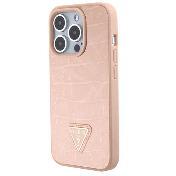 Guess Croco Triangle Metal Logo-cover til iPhone 15 Pro Max, lyserød