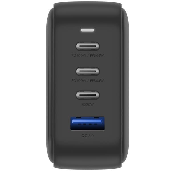 ENERGEA strømforsyning 1xUSB+3xUSB-CPD-PPS-QC 3.0 100W 3C1A sort/sort US+EU Travelite GAN100
