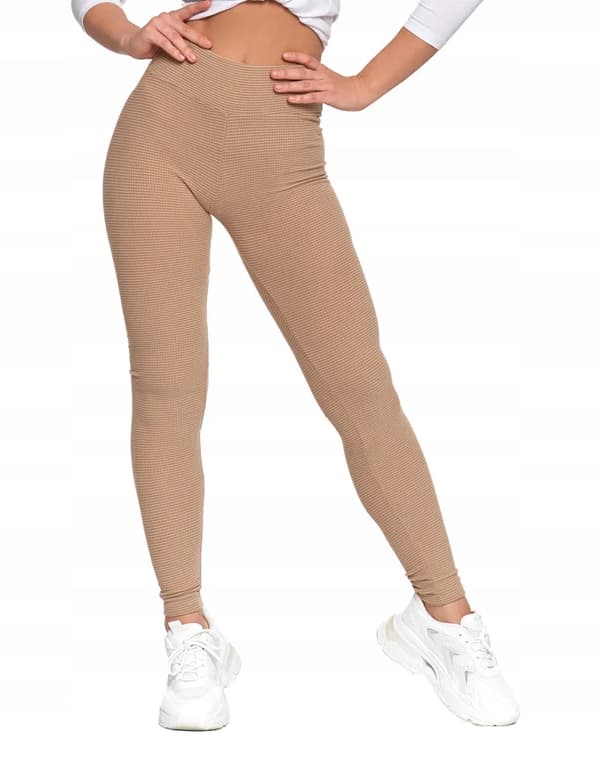 Moraj ribbade leggings med hög midja mocca S/M