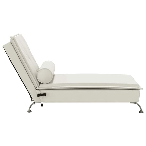 vidaXL Massageschäslong med rull, krämfärgad sammet