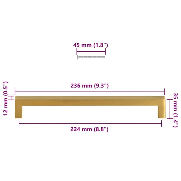 vidaXL skabsgreb, 5 stk., guld, 224 mm, rustfrit stål