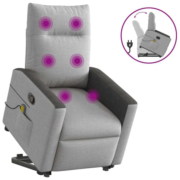 vidaXL Lyftbar massagefåtölj, grå, tyg