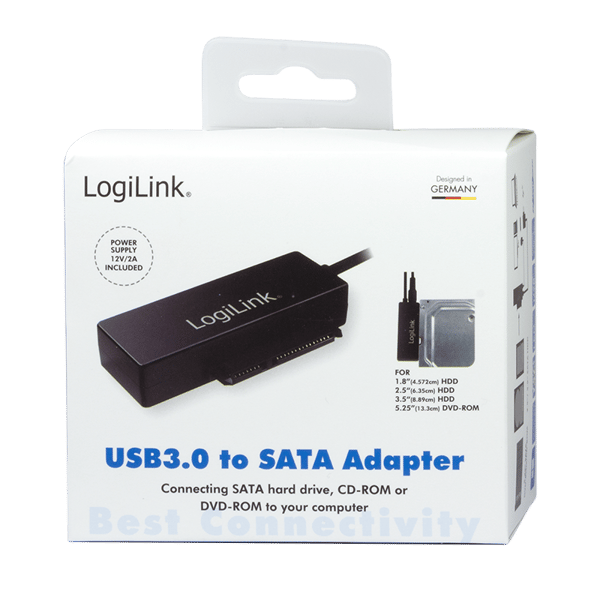 LogiLink 5 Gb/s USB 3.0 til SATA-adapter til harddisk/SSD og cd-drev op til 10 TB
