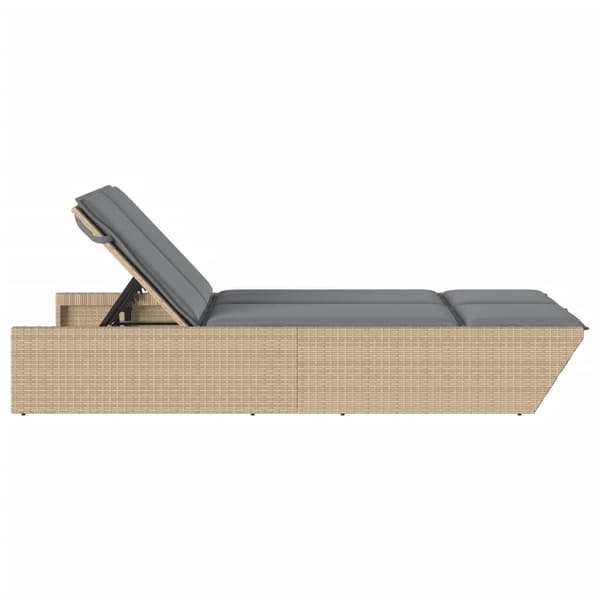 vidaXL Dubbel dagbädd med kuddar, beige, polyrotting