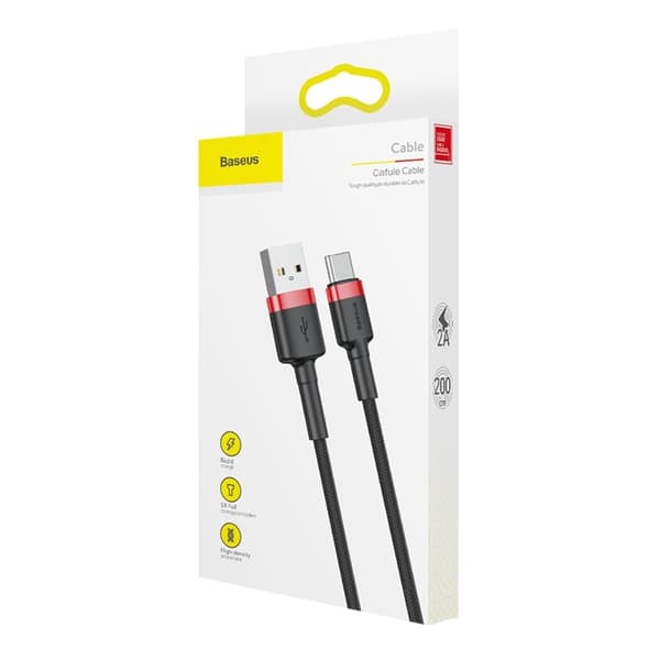 Holdbart, fleksibelt kabel USB-C QC3.0 2A 2M sort og rød