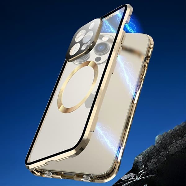 Magnetisk dobbeltglas MagSafe-cover til iPhone 15 Pro Max, guld