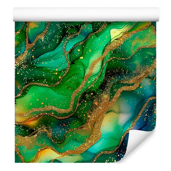 Musteenvihreä, pullonvihreä, merenvihreä ja keltainen tapetti 50x1000 cm
