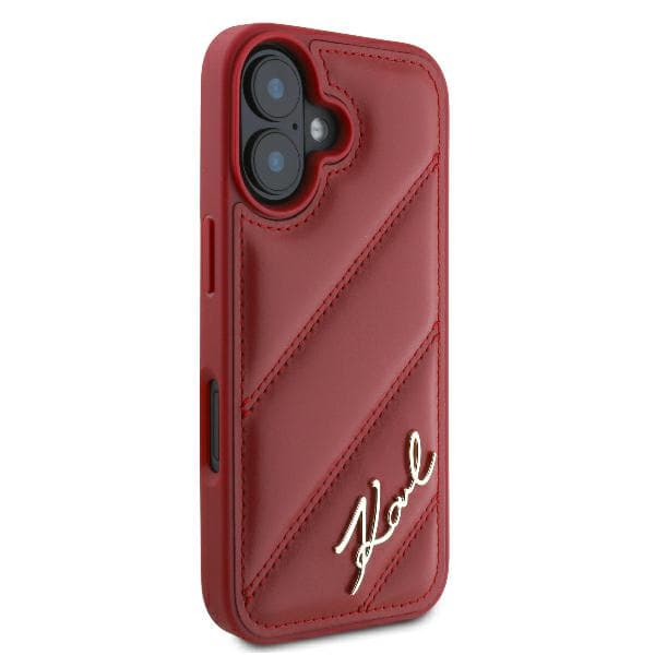 Karl Lagerfeld Diagonal Quilted Script-skal till iPhone 16, Röd