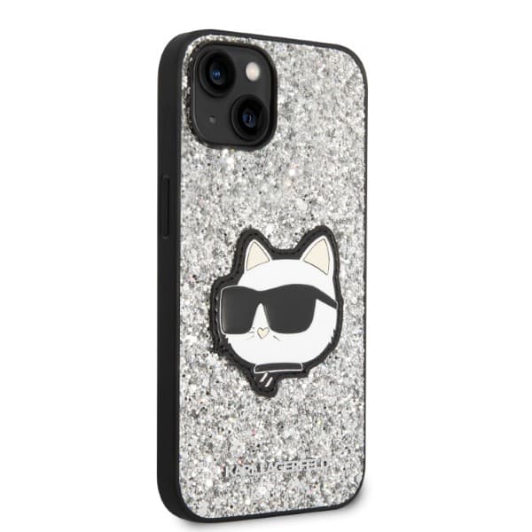 Karl Lagerfeld Glitter Choupette Patch-etui til iPhone 14 Plus, sølv