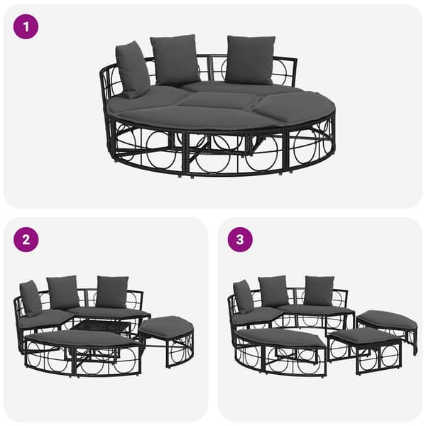 vidaXL udendørs dagseng uden baldakin sort polyrattan