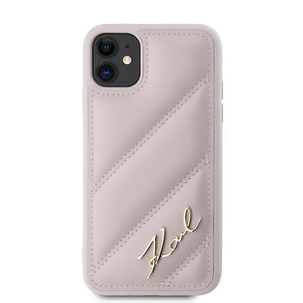 Karl Lagerfeld Diagonal Quilted Script-cover til iPhone 11 / Xr, lyserød