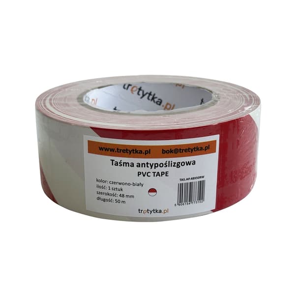 PVC-varoitusteippi, itseliimautuva, 48 mm x 50 m, punainen/valkoinen