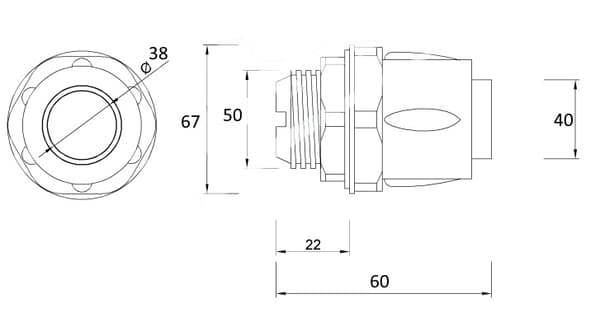 Forskruning til fleksibelt rør GUS diameter 40 mm / MG50 Grå IP65