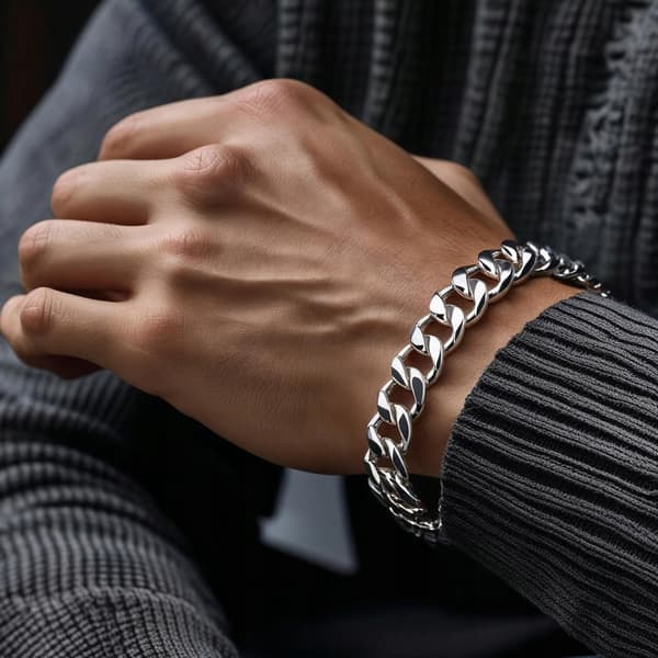FULD sølv herrearmbånd 925 SØLV Tyk 8mm DIAMANT