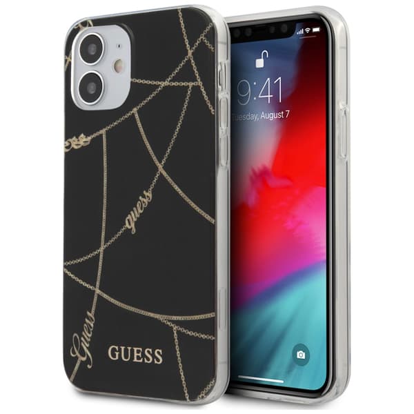 Guess Gold Chain Collection cover til iPhone 12 mini, sort