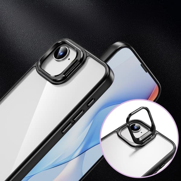 Etui til iPhone 17e / 16e, Stativramme, Transparent / Sort