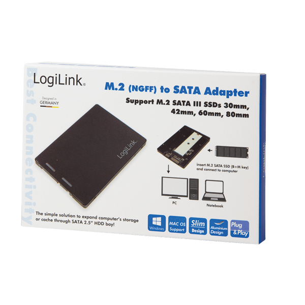 M.2 SSD til SATA 2,5" adapter LogiLink NGFF B+M PC/bærbar bootdrev