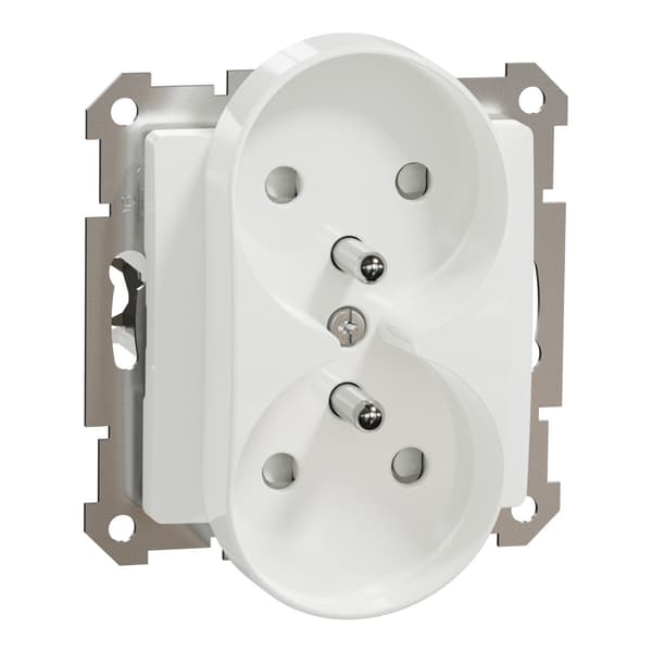 Dobbelt stikkontakt med jordforbindelse, 2x2P+PE med lukker til rammesystem,