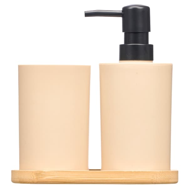 Badrumsset på bambubricka, beige