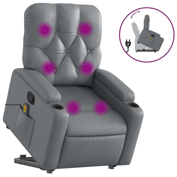 vidaXL Lyftbar massagefåtölj, grå, konstläder