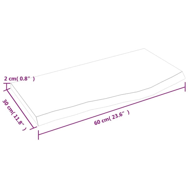 vidaXL hylde, 60x30x2 cm, ubehandlet massivt egetræ
