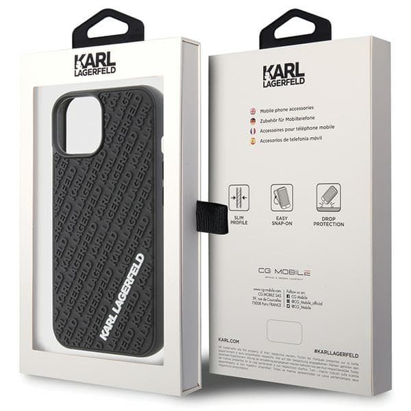 Karl Lagerfeld 3D gummicover med flere logoer til iPhone 15, sort