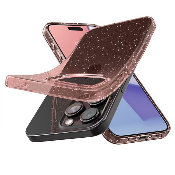 Flydende Krystal Glitter iPhone 15 Pro Max Etui - Lyserød Gennemsigtig