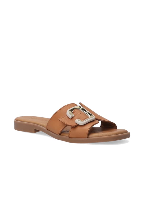 Bruna läderflip-flops med guldspänne Bruna läderflip-flops med guldspänne 36