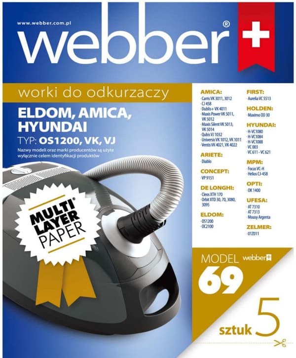Webber Eldom/Amica/Hyundai dammsugarpåsar (02WWE1200)